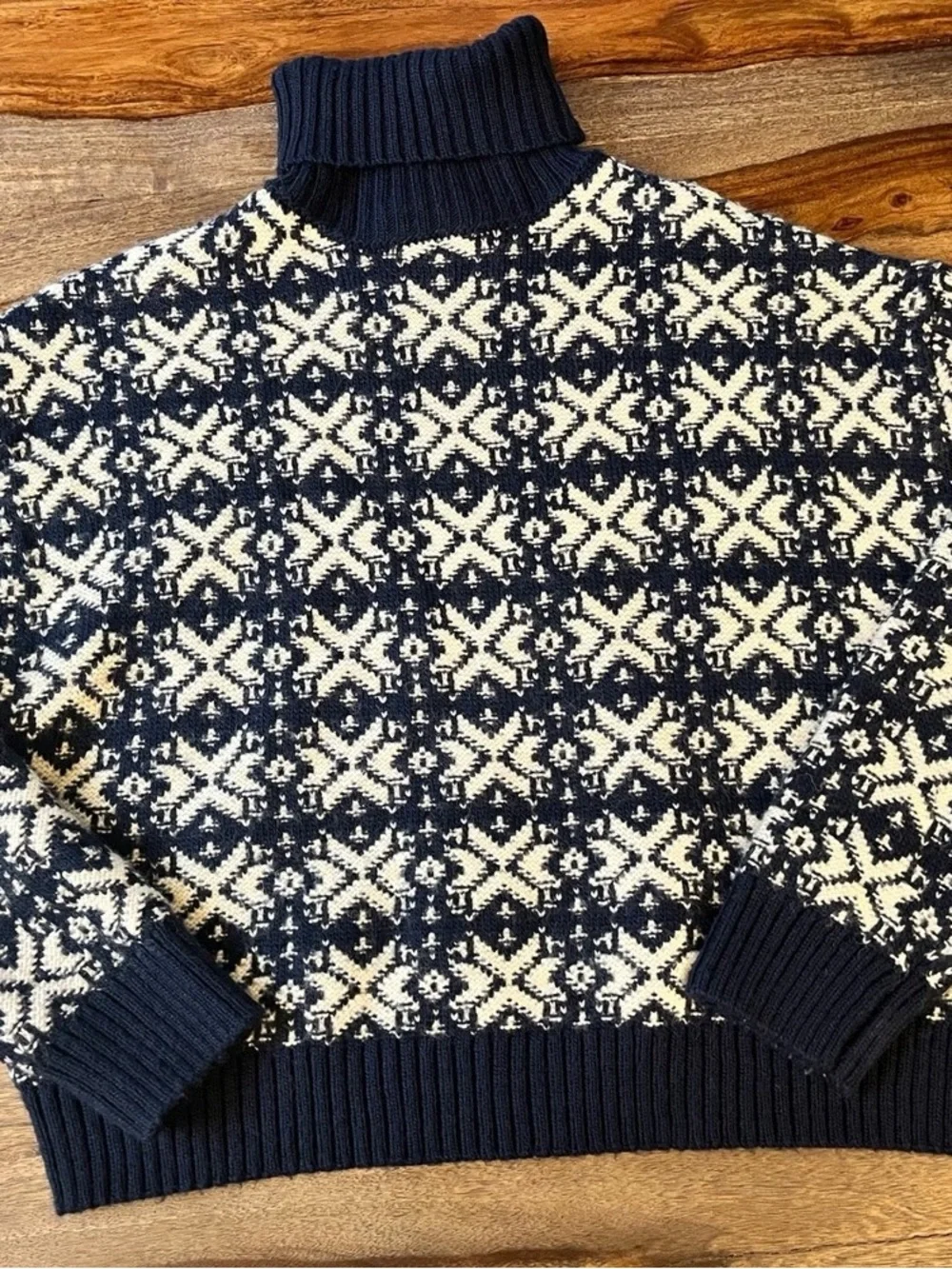 Zara Navy and Cream Fair Isle Turtleneck Sweater - Picture 1 of 4